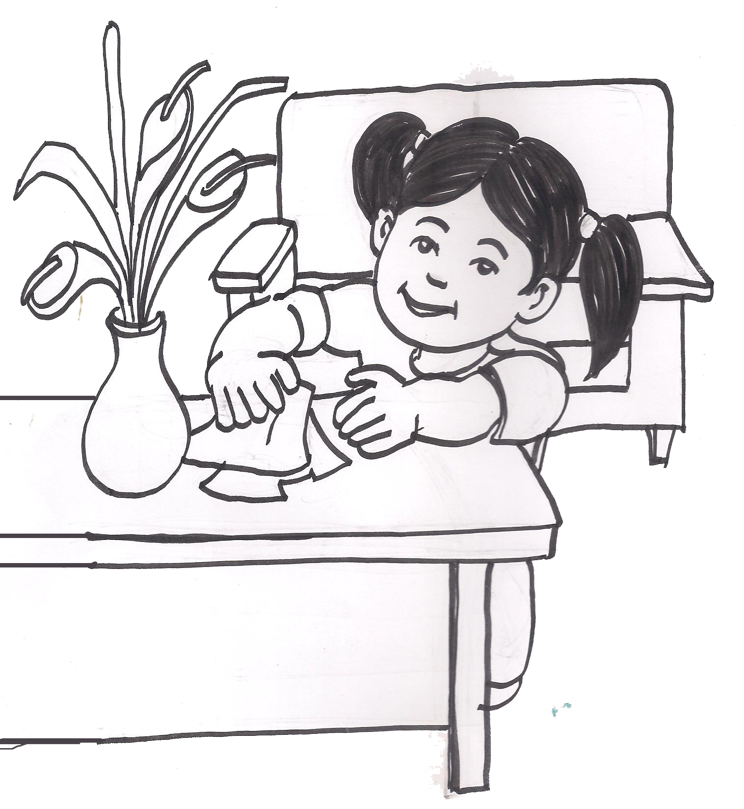 girl wiping the table